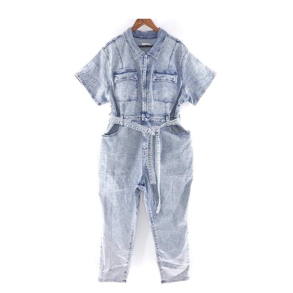 Good American Light Wash Denim Jumpsuit Romper